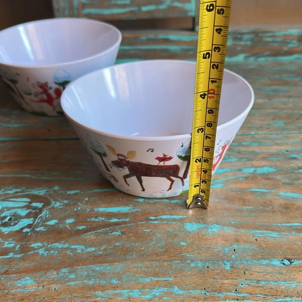 Crate & Barrel Holiday Melamine Bowls Set of 2 Animals Music Whimsical